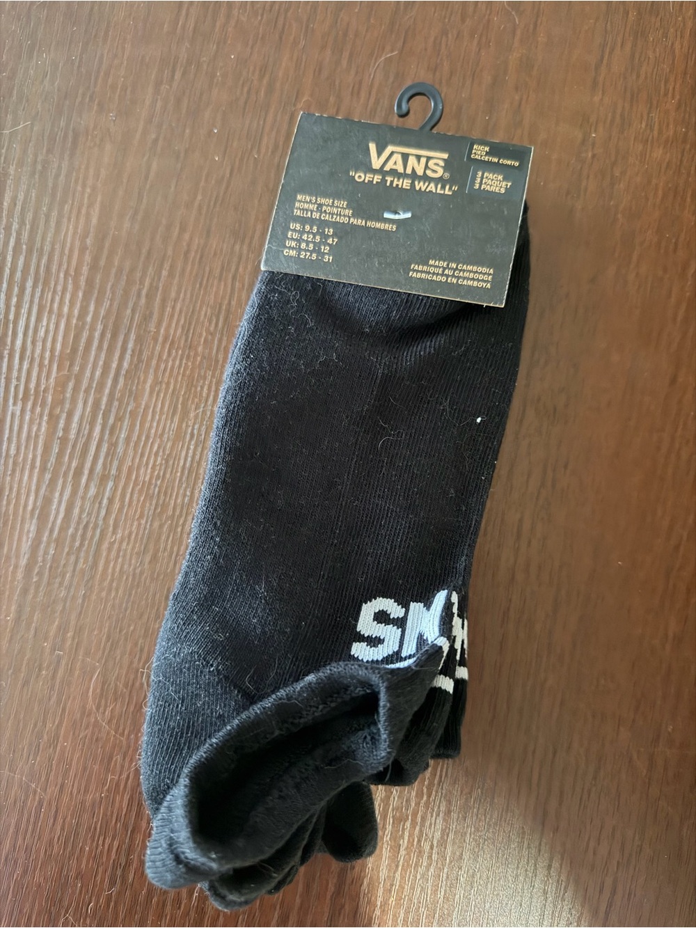 Vans Black Crew Socks with White Logo Accent